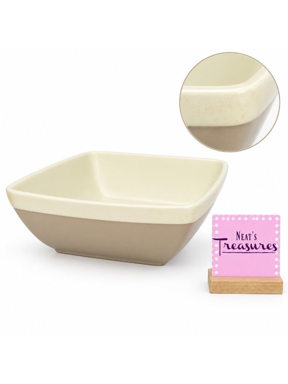 Natural Elements Beige Taupe 3 Qt Square  Stoneware Lasagna Casserole Dish Pan